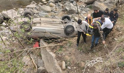 Artvin'de dere yatağına devrilen otomobilin sürücüsü yaralandı