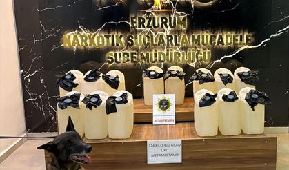 Erzurum'da tırın yakıt deposunda 224 litre sentetik uyuşturucu ele geçirildi