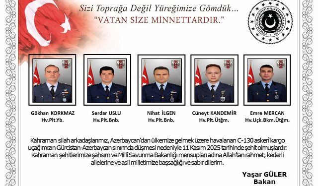 MSB düşen kargo uçağındaki askerlerin kimliklerini açıkladı